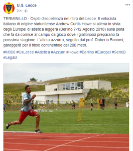 Il post sulla pagina dell'US Lecce
